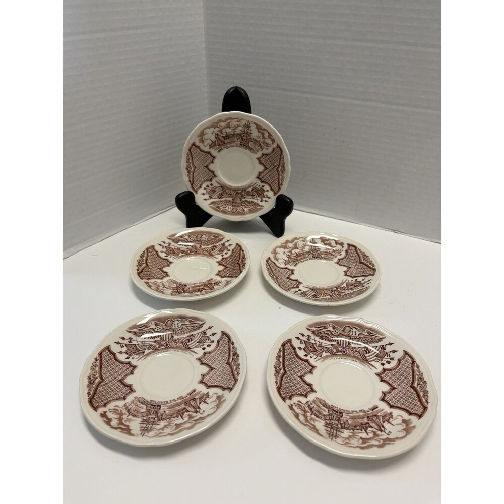 5 Fair Winds Brown by Meakin, Alfred Saucers Brown Ships & Flower